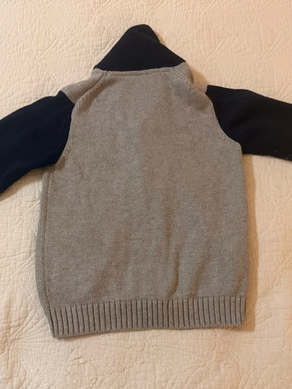Janie and Jack Gray and Navy Knit Button-Front Cardigan with Puppy Patch
